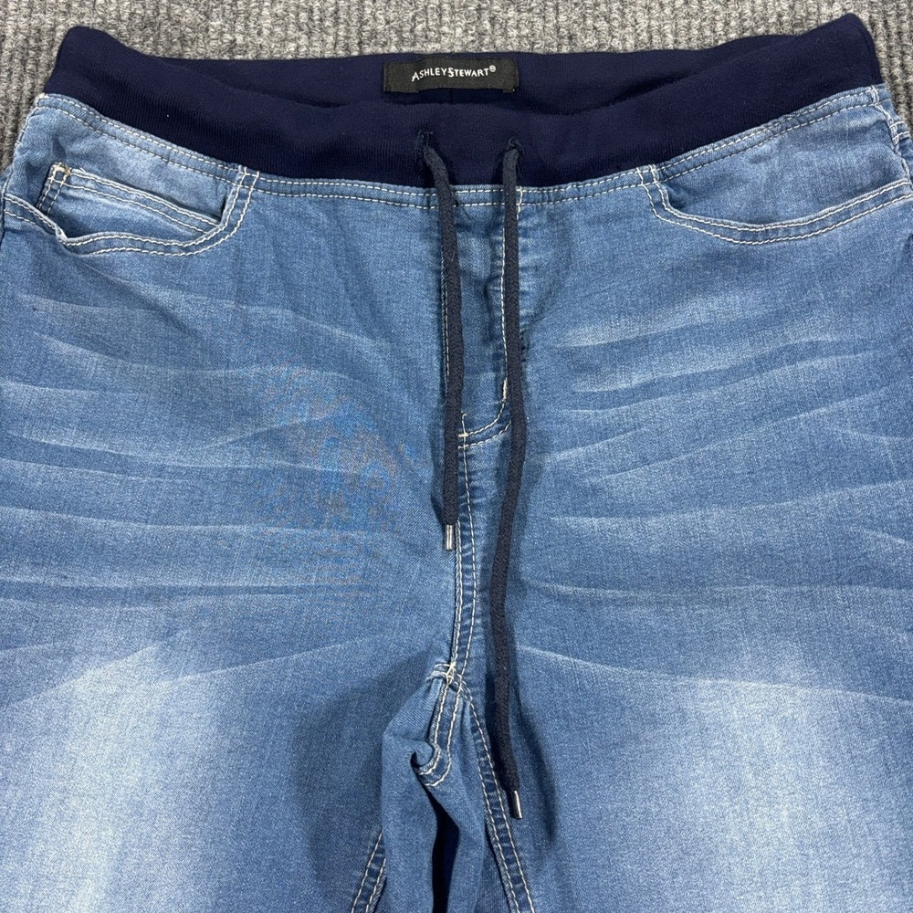 Ashley Stewart Capri Jeans Women 14 Blue Elastic Waist Drawstring Denim